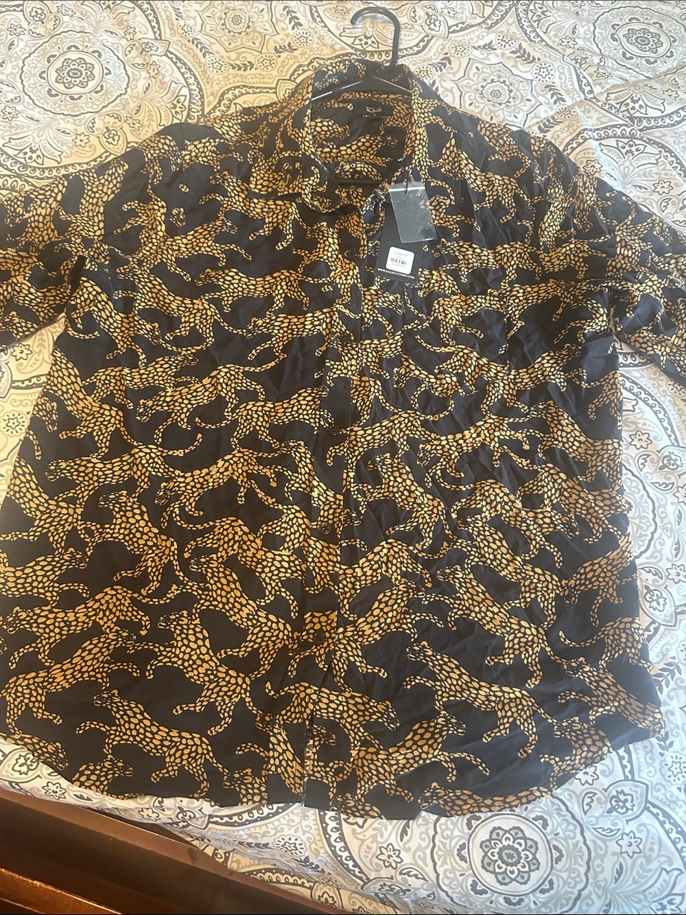 Rails Black Button-Up Shirt with Mustard Leopard Chain Print